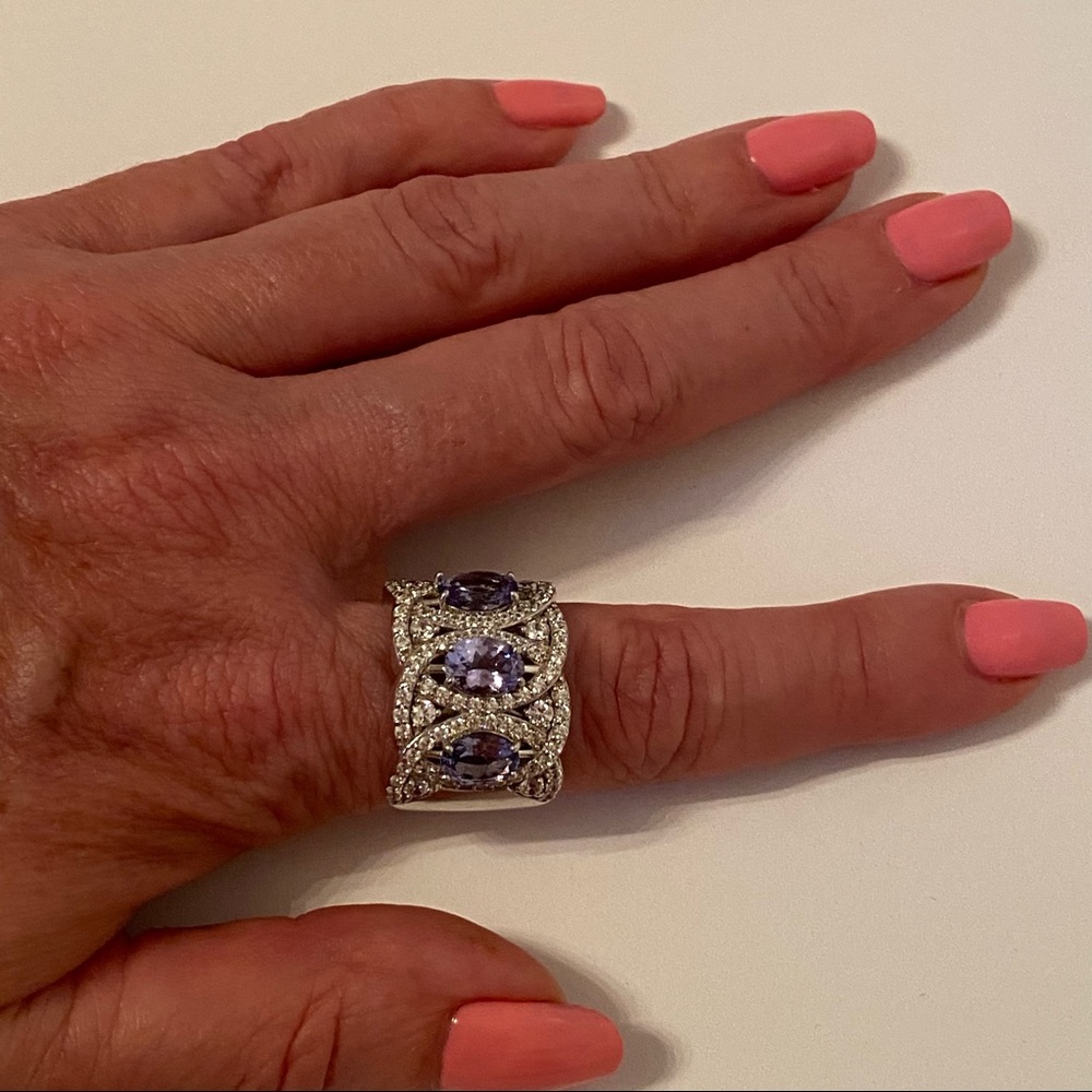 JEAN DOUSSET JD RING STERLING SILVER 925 CZ CUBIC ZIRCONIA PURPLE STONES Size 9